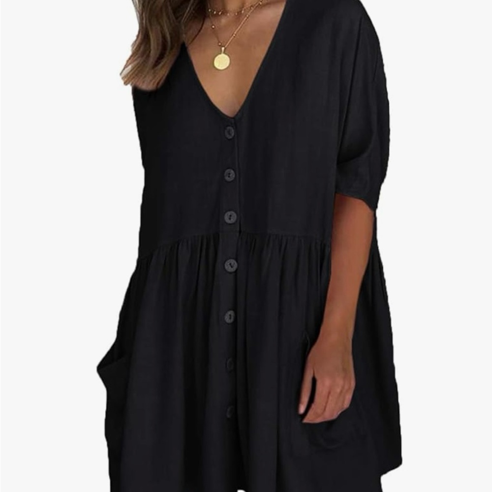 Elegant Black Button-Down Swim Coverup